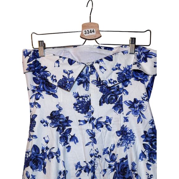 MABLE Strapless Blue Floral Midi Dress | Coquette Cottagecore Romantic L EUC - Picture 7 of 11